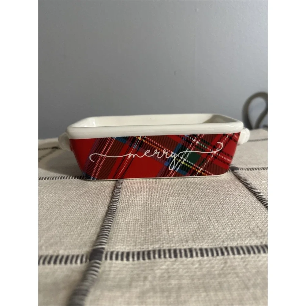 Mud Pie Red Plaid Mini Loaf Ceramic Dish Christmas Holiday Merry